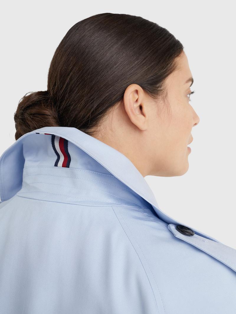 Női Tommy Hilfiger Curve Double-Breasted Trench Kabátok Kék | HU 27SGL